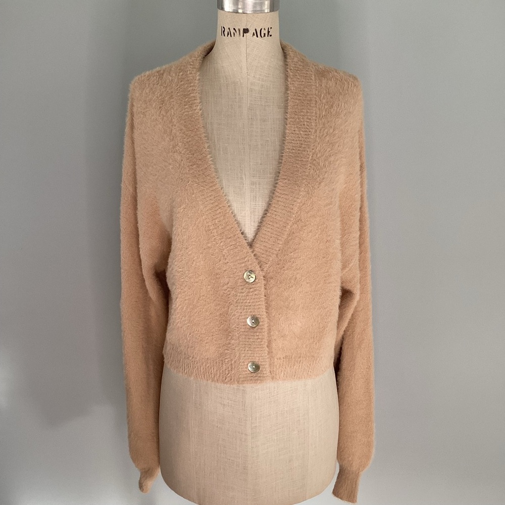 Kendall & Kylie Women's Cozy Button-Up Cardigan in Tan Size Large